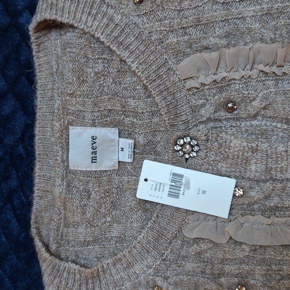 Anthropologie Maeve Short Sleeve Embellished Ruffle Cardigan Size M, New! - Picture 8 of 15